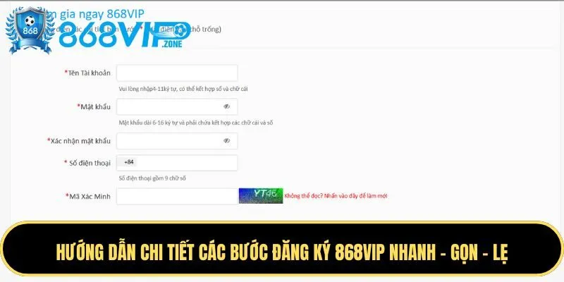 Chi tiết các bước đăng ký 868VIP Chi tiết các bước đăng ký 868VIP